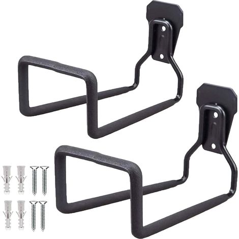 Support pour tuyau d'arrosage - Support en métal - Rangement pour tuyau d'arrosage - Support mural robuste pour tuyau d'arrosage - Support mural pour tuyau d'arrosage extérieur - Noir - Lot de 2 (1/5)