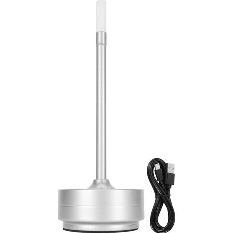 Ortviai Lampe de table sans fil LED avec capteur tactile, rechargeable USB-C, dimmable, design bougie élégant – Argent (1/5)