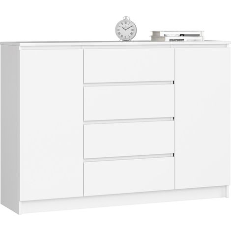 Cassettiera AKORD K140 Bianca 138 cm 2 ante 4 cassetti 138x40x99 cm (1/7)