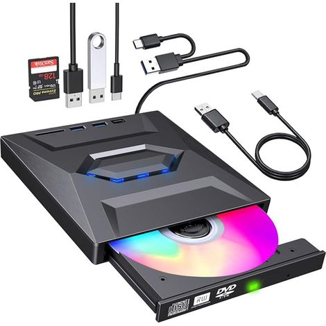 7 en 1 graveur de DVD externe lecteur de carte USB TF Noir (1/5)