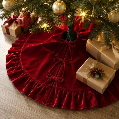 Samt-Weihnachtsbaumdecke 122 cm, Rot (1/5)