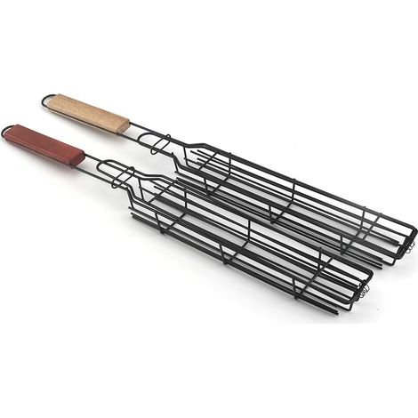Petit panier de grill, cage de gril en acier inoxydable avec poignée en bois, accessoire de barbecue pour légumes, crevettes, steak, barbecue en plein air, outil de barbecue, outil de barbecue,