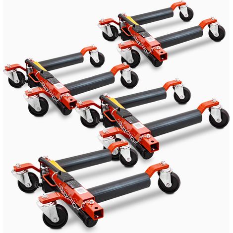 BITUXX 4 Stück PKW Rangierhilfe Rangierheber hydraulisch Wagenheber Auto Rangierroller Rangierheber belastbar bis 680 kg pro Rangierroller (Rot) (1/5)