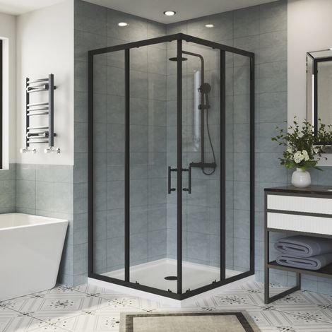 Aquariss Square Corner Entry Enclosure Matt Black 900x900