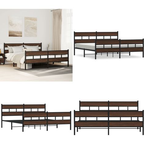 vidaXL Metallbett ohne Matratze Braun Eichen-Optik 180x200 cm (1/5)