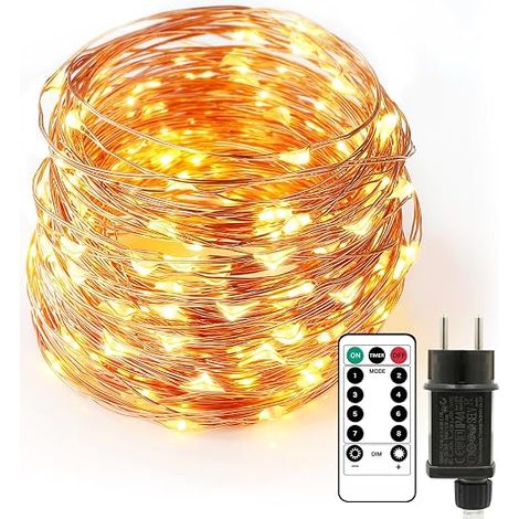Catena luminosa LED in filo di rame 20 m 200 LED bianco caldo con spina (1/5)