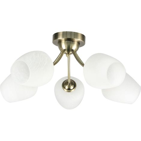 Plafonnier vintage laiton patiné verre blanc 5xE27 Zina (1/2)