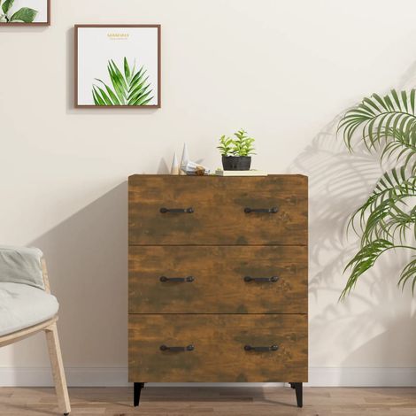 Buffet bas Contemporain - Meuble Commode de Rangement - Chêne fumé 69,5x34x90 cm Bois d'ingénierie Chic-255331 (1/5)