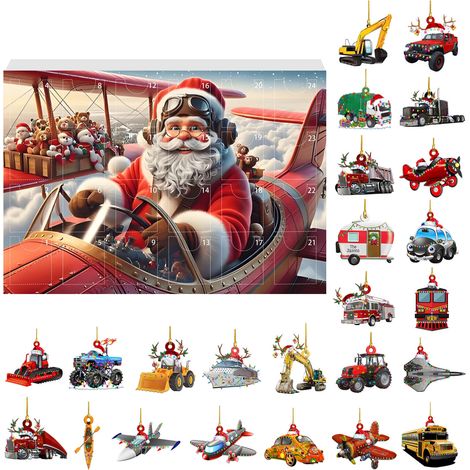 Fahrzeug-Adventskalender 2026 – 24-teilige 2D-Acryl-Hängedekorationen mit Auto- und Maschinenmotiven – ein tolles Weihnachtsgeschenk für Fah (1/5)