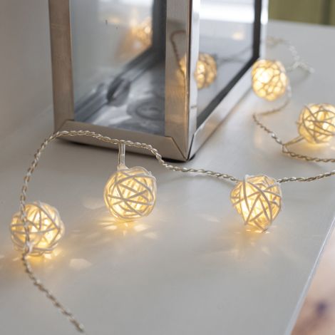 Guirlande Lumineuse LED à Piles avec 20 Boules Blanc Chaud en Rotin Tressé de (1/5)