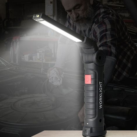 Lampe torche LED magnétique USB rechargeable, puissante multifonction avec signal d'alerte lumineux, idéale pour réparation automobile et travaux. (1/5)