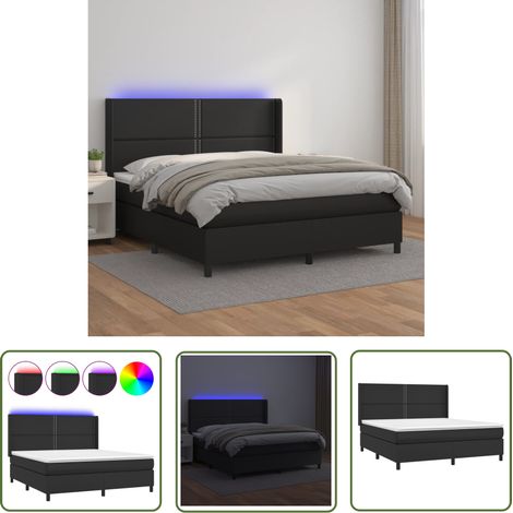 The Living Store Boxspringbett mit Matratze & LED Schwarz 180x200 cm Kunstleder - Boxspringbett - Doppelbett - Bettenrahmen - Lederbettwäsche - Luxusbett (1/5)