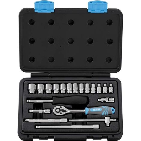 1/4" STECKSCHLÜSSEL SATZ AUFSTECKSCHLÜSSEL 20 TLG NUSS KASTEN FERVI S520
