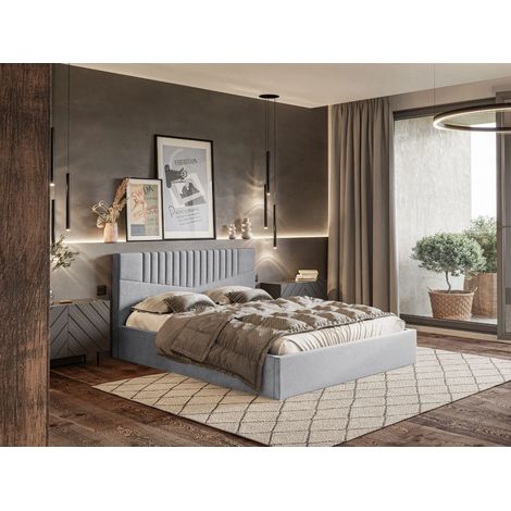 Lit rembourré avec rangement 120x200 velours gris Lido (1/5)