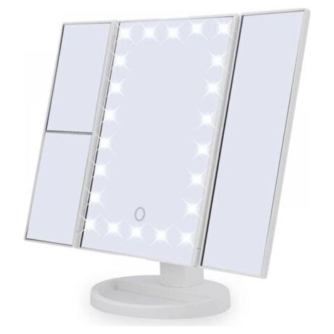Miroir de Maquillage, Miroir Grossissant Triptyque avec 22pcs LED, Miroir Lumineux 10X/3X/2X avec Ecran Tactile, Alimentation Double, Rotation Réglable à 180 ° (1/4)