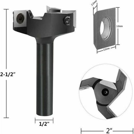 Fraise à Surfacer 12 mm Tige 60 mm Diamètre de Coupe avec 3 Inserts Fraise a Bois Defonceuse Fraise a Raboter Fraise Surfacage Outils pour le travail du bois
