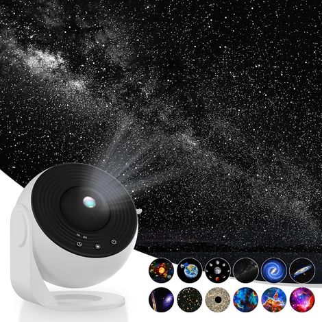 Projecteur d'étoiles, projecteur de planétarium pour chambre à coucher, veilleuse galaxie ultra claire avec 12 disques galaxie interchangeables 4K, rotation à 360°. (1/5)