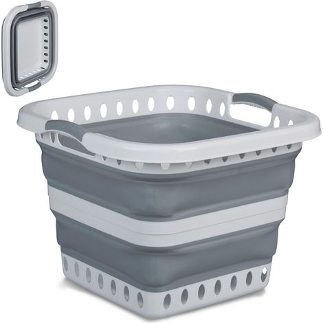 Panier à Linge, Pliable, Volume : 40 litres, poignées, en Plastique, HLP : 35 x 48,5 x 48,5 cm, Gris et Blanc (1/5)