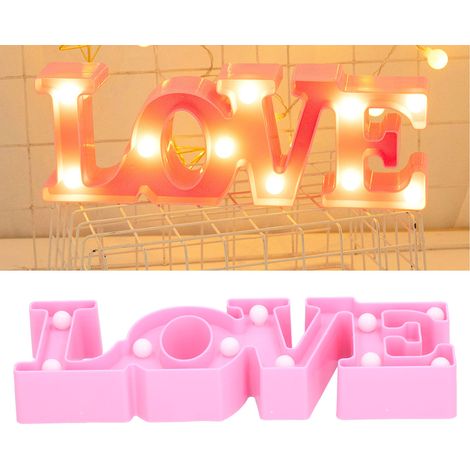 Lampe LOVE 10 LED Veilleuse pour demande en mariage, déclaration, anniversaire de mariage, fête Blanc chaud/Rose (1/5)