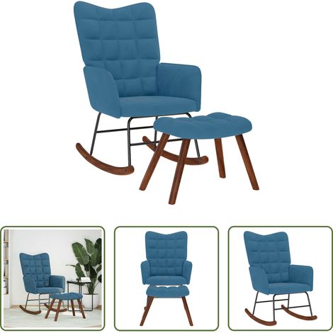 Hocker - Schaukelstuhl mit Hocker Blauer Samt (1/5)