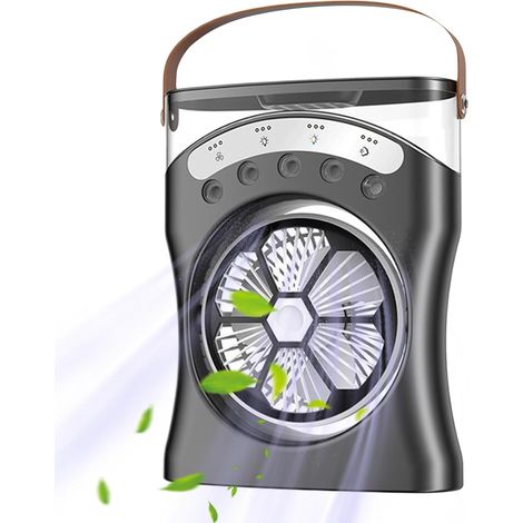 Wiederaufladbarer Wasserstrahlventilator mit Licht, 180-Grad-Drehung und 3-stufiger Kühlleistung, schwarz (1/5)