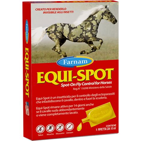 EQUI-SPOT Farnam insetticida spot-on 1 Pipetta 10 ml per il controllo di tafani, mosche, zanzare e zecche che infastidiscono i cavalli