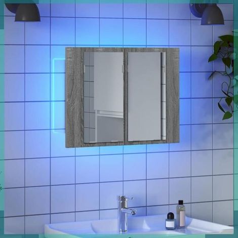 822842 Armoire à miroir LED Sonoma gris 60x12x45 cm Bois d'ingénierie (1/5)