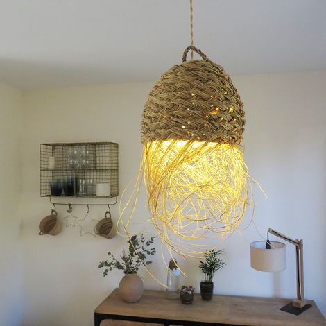 abat-jour pour Luminaire bohème Marocain Rond en Paille (1/3)