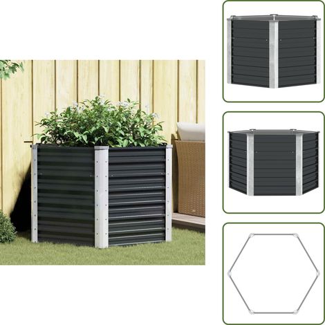Garten-Hochbeet Anthrazit 129 x 129 x 77 cm Verzinkter Stahl - Gartenhochbeet - Metallhochbeet - Stahlteich - Anthrazit - Sechseckig (1/5)