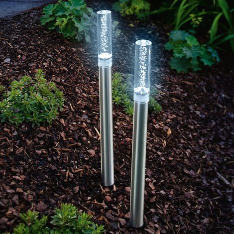 Leuchtstab Twin, 2er Set, Acrylblock mit Luftblasen, bubble tower, Akku, LED Gartenleuchte, Außenleuchte, Wegeleuchte, Stehleuchte, Erdspieß, Edelstahl, metall, wetterfest, IP44 (1/5)