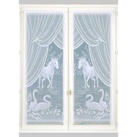 Homemaison – Paire de voilages esprit "Equestre" blanc 60x160 cm – Aspect dentelle – Finition tunnel passe tringle – Prêt-à-poser