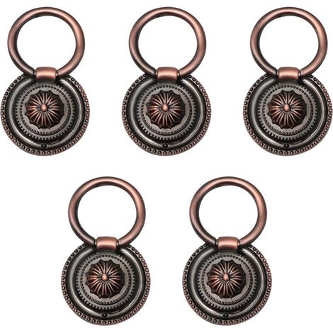 Poignées de Tiroir Rondes Vintage à Trou Unique Rouge 5 Pièces Métal, Diamètre 37mm, Style Décoratif Européen, pour Armoire et Placard (1/5)