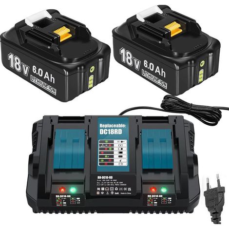 2X BL1850B Batterie + Chargeur Double DC18RD pour Makita 2 Batteries 18V 6,0Ah BL1850 BL1860B BL1860 BL1815 BL1830 BL1840, 194205-3, 194309-1, 194204-5, 196399-0 et 196673-6 (1/5)