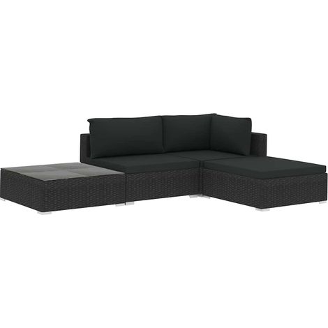 Salon de jardin 4 pcs Contemporain, Ensemble repas de jardin, avec coussins Résine tressée Noir OIB1471E (1/5)