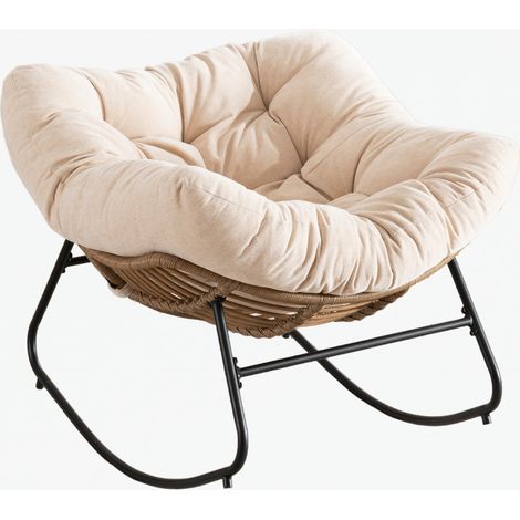 Silla mecedora de chenilla beige con estructura metálica para salón y dormitorio (1/5)