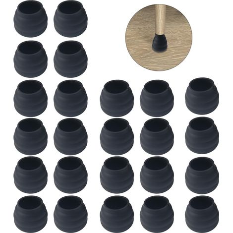 Set mit 24 Silikon-Stuhlbeinschonern, rund, 30–42 mm, kratzfest, geräuschdämpfend, für Hartholz- und Fliesenböden, Schwarz (1/5)