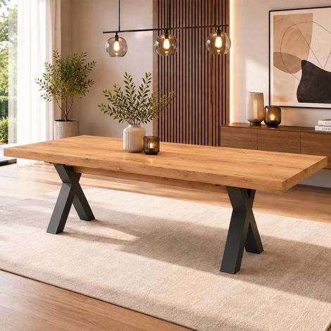 Tavolo Allungabile Milonga480 180 cm con Piano Rovere Nodato e Gambe Incrociate Antracite