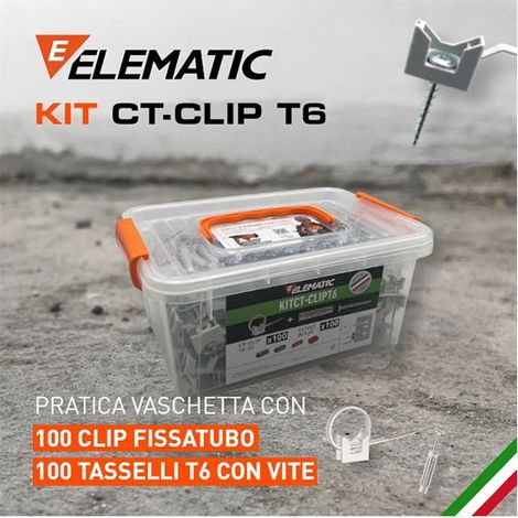 Vaschetta Elematic 100 Clip Fissatubo CT-CLIP + 100 Tasselli T6 con Vite a Testa Piatta - KITCT-CLIPT6 (1/2)