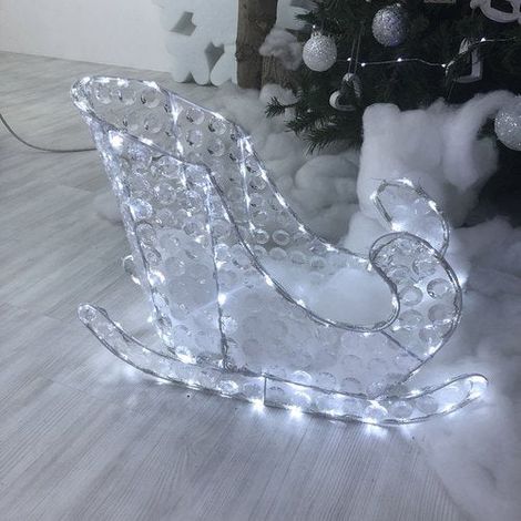 Slitta luminosa a led da esterno luce fredda h 40 con cristalli decorazione natalizia per balcone (1/5)
