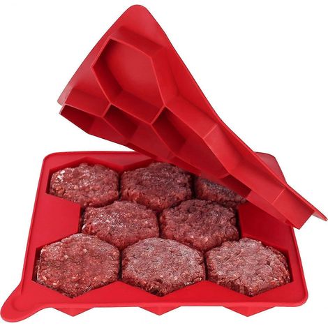 Moule à hamburger en silicone pour steaks hachés - Lot de 8 moules antiadhésifs pour steaks hachés congelés, convient également aux saucisses et au bœuf (1/5)