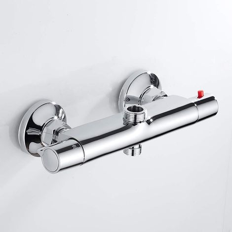 Mitigeur Thermostatique Douche Salle de Bain,Robinet Thermostatique Douche en Chromé,Robinet Douche Mural Chaud et Froid avec Bouton de Sécurité