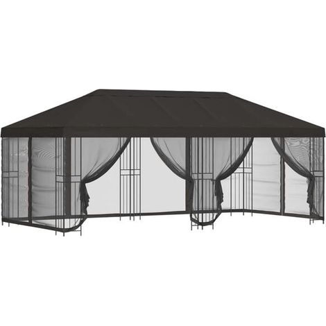 Un gazebo avec parois latérales, 6 x 3 mètres, en fibre de polyester gris anthracite et structure en acier. (1/5)