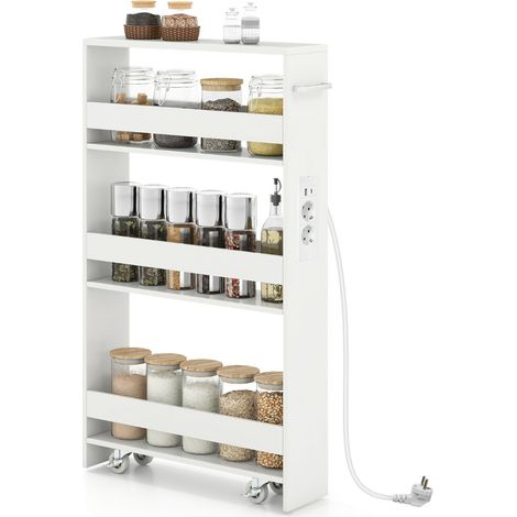 Carrello portaoggetti sottile 47,5 x 13 x 80,5 cm con stazione di ricarica ergonomica design moderno in legno beige 200017321