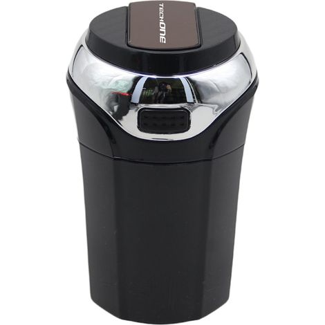 Cendrier Voiture - Avec Allume-Cigarettes Intégré et Batterie Rechargeable - Couvercle à Ressort et Intérieur Métallique - Noir (1/5)