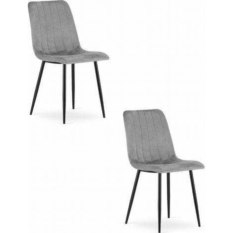 Chaise - Leobert - Lava - Velours Gris Clair - 43 X 51 X 90 Cm - Lot De 2 (1/5)