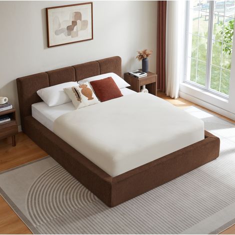 Struttura letto 140x200 cm marrone in schiuma con testiera imbottita e telaio in acciaio rinforzato (1/5)