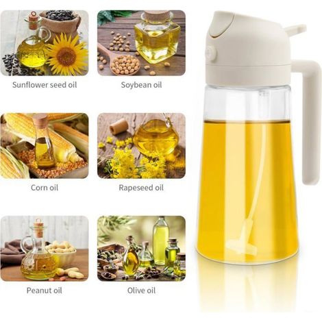Vaporisateur d'huile, pulvérisateur d'huile 2 en 1 pour friteuse à air, pulvérisateur de vinaigre, 450 ml, verre (1/4)