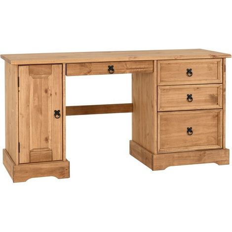 Corona Computer Desk - L48.5 x W145.5 x H75 cm - Distressed Waxed Pine (1/7)