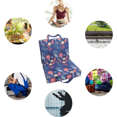 Gartenhockmatte, leichte, tragbare Mehrzweck-Knieschoner aus 600D Oxford-Gewebe, 58 cm x 34 cm, blaues Blumenmuster, für Gartenarbeit, Babybad und Camping (1/5)
