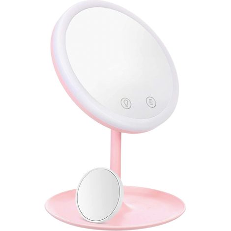 Espejo cosmético de mesa LED Luz de maquillaje con ventilación recargable USB (1/5)